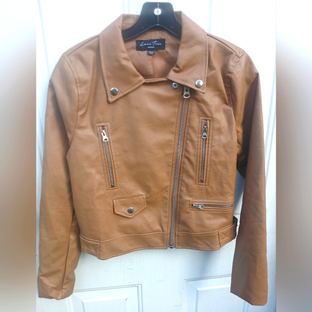 NWOT - Love Tree Faux Leather Zip Up Moto Jacket Size M